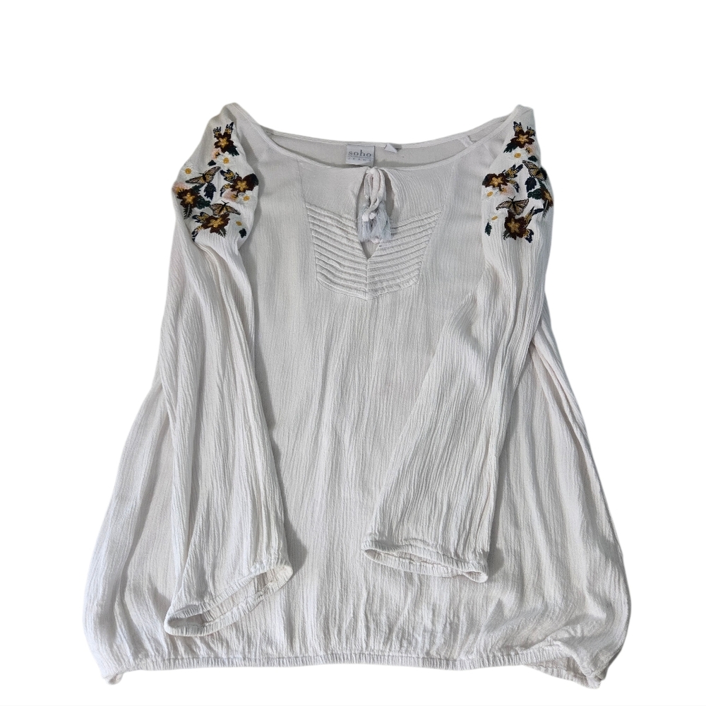 Soho Jeans XL Off Shoulder Flutter Sleeve White Embroidered Blouse Top Sze Med
